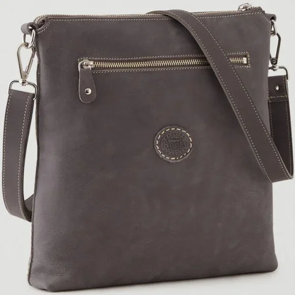 Roots Leather Charcoal Canadian Villager Tribe Crossbody Bag - Picture 3 of 16